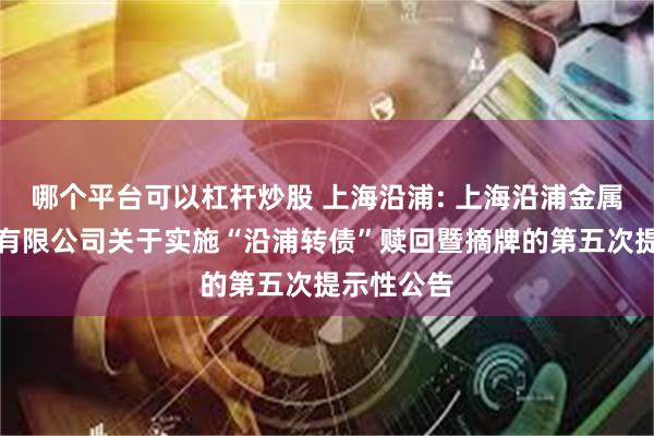哪个平台可以杠杆炒股 上海沿浦: 上海沿浦金属制品股份有限公司关于实施“沿浦转债”赎回暨摘牌的第五次提示性公告